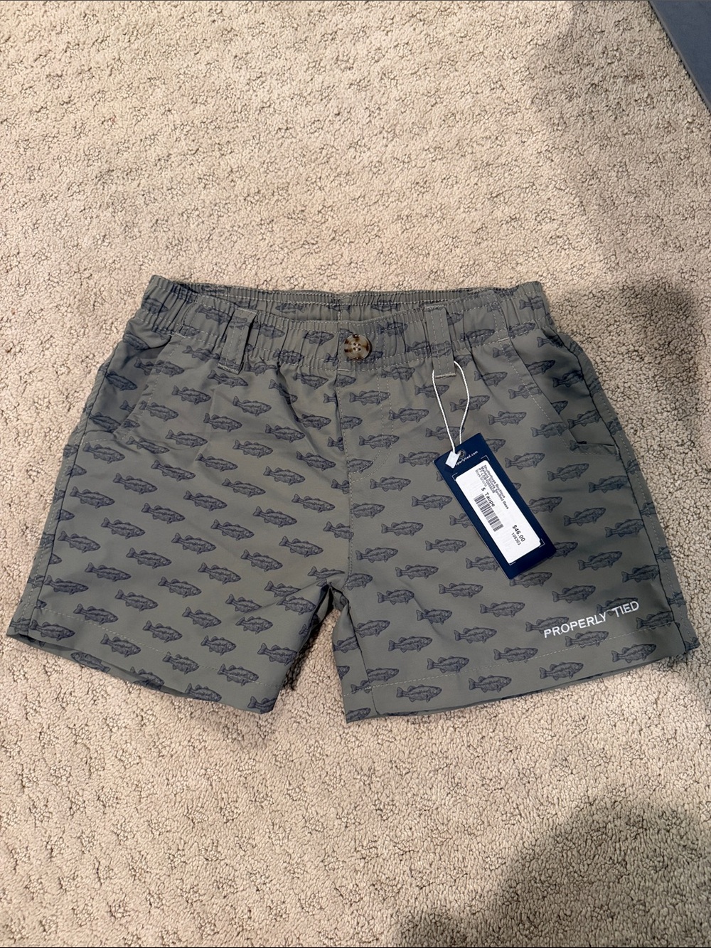 Properly Tied Kids' Gray Fish-Print Swim Shorts